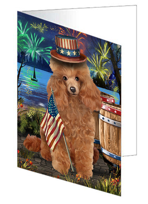 4th of July Independence Day Fireworks Poodle Dog at the Lake Handmade Artwork Assorted Pets Greeting Cards and Note Cards with Envelopes for All Occasions and Holiday Seasons GCD57641