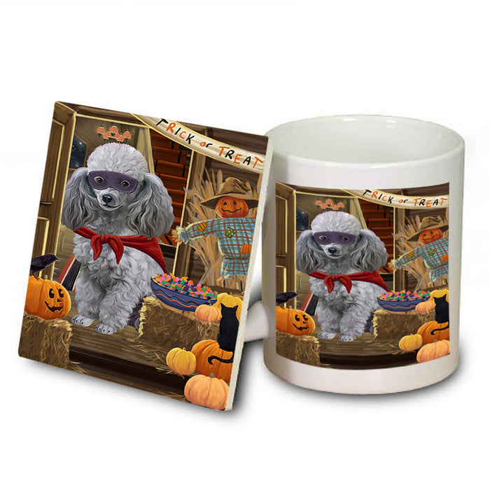 Enter at Own Risk Trick or Treat Halloween Poodle Dog Mug and Coaster Set MUC53217