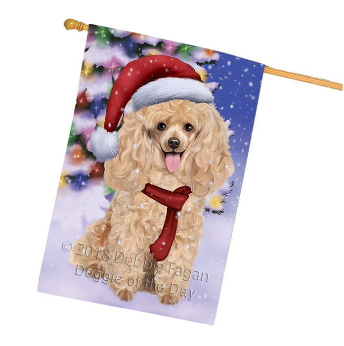 Winterland Wonderland Poodle Dog In Christmas Holiday Scenic Background  House Flag FLG53609