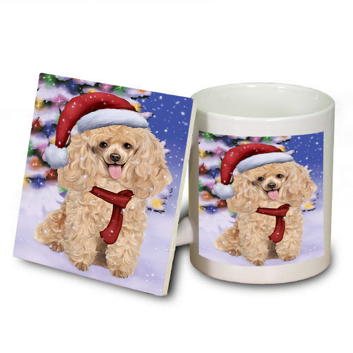 Winterland Wonderland Poodle Dog In Christmas Holiday Scenic Background  Mug and Coaster Set MUC53403