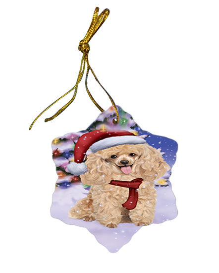 Winterland Wonderland Poodle Dog In Christmas Holiday Scenic Background  Star Porcelain Ornament SPOR53402