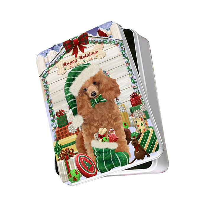Happy Holidays Christmas Poodle Dog House With Presents Photo Storage Tin PITN52177
