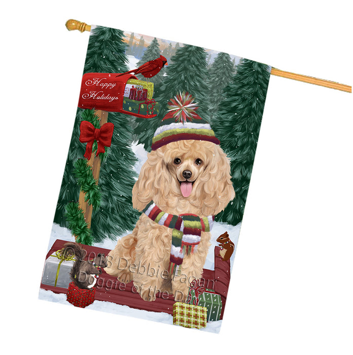 Merry Christmas Woodland Sled Poodle Dog House Flag FLG55429