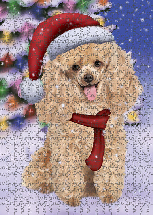 Winterland Wonderland Poodle Dog In Christmas Holiday Scenic Background Puzzle with Photo Tin PUZL80800