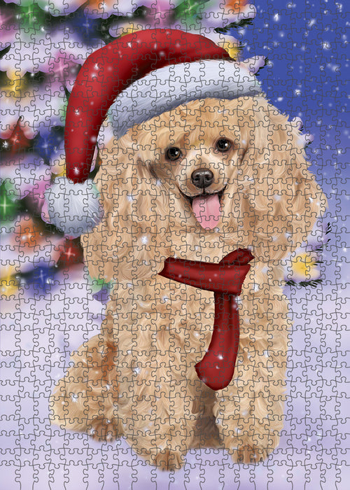 Winterland Wonderland Poodle Dog In Christmas Holiday Scenic Background Puzzle  PUZL80800