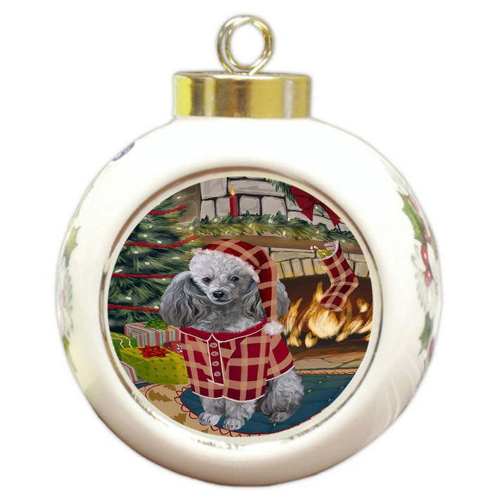 The Stocking was Hung Poodle Dog Round Ball Christmas Ornament RBPOR55923