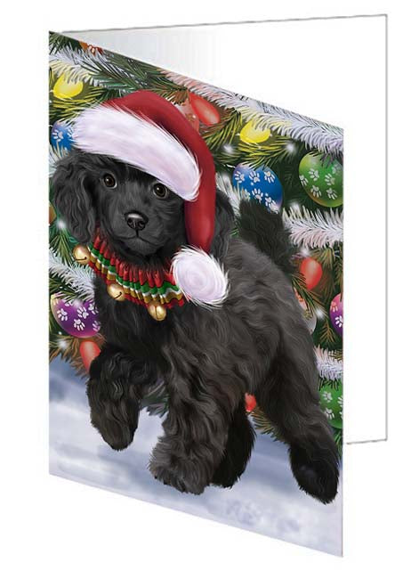 Trotting in the Snow Poodle Dog Handmade Artwork Assorted Pets Greeting Cards and Note Cards with Envelopes for All Occasions and Holiday Seasons GCD70877
