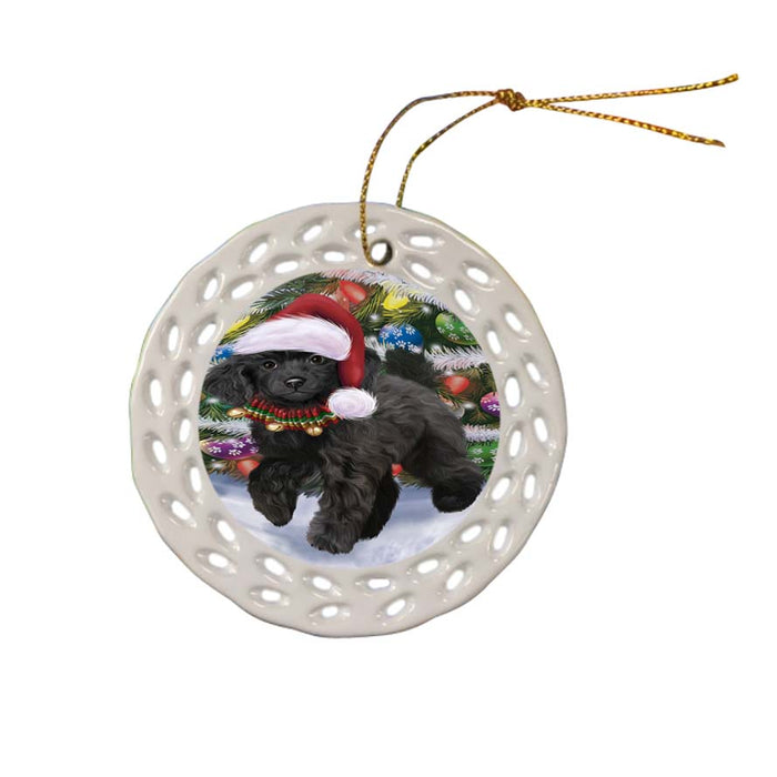 Trotting in the Snow Poodle Dog Ceramic Doily Ornament DPOR55810