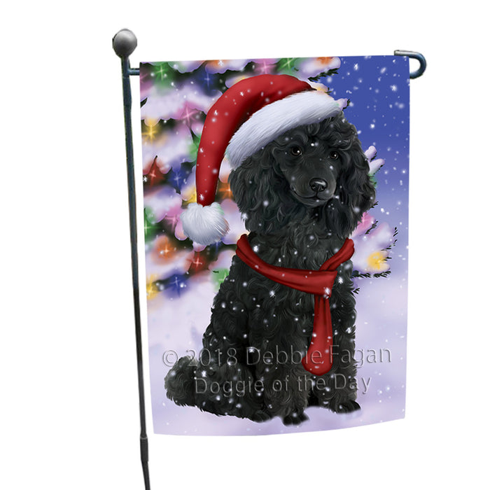 Winterland Wonderland Poodle Dog In Christmas Holiday Scenic Background  Garden Flag GFLG53474