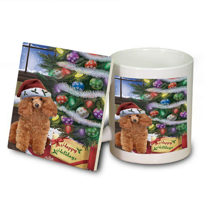 Christmas Happy Holidays Poodle Dog with Tree and Presents Mug and Coaster Set MUC53842