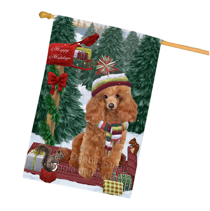 Merry Christmas Woodland Sled Poodle Dog House Flag FLG55430