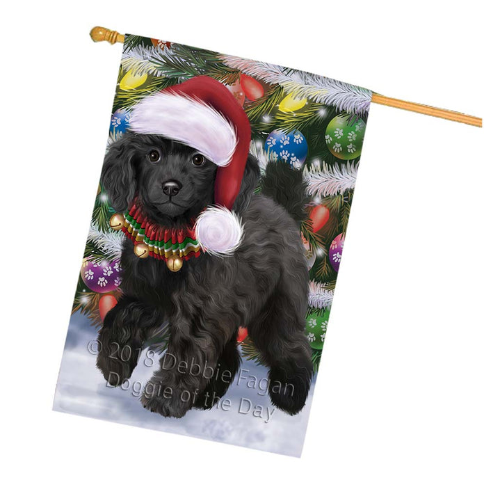 Trotting in the Snow Poodle Dog House Flag FLG55883