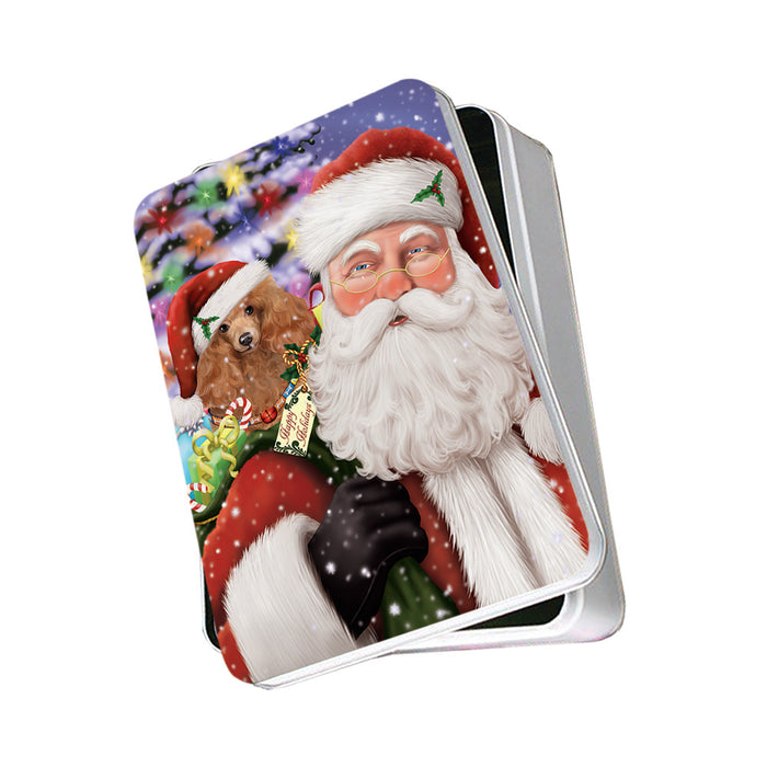 Santa Carrying Poodle Dog and Christmas Presents Photo Storage Tin PITN53952
