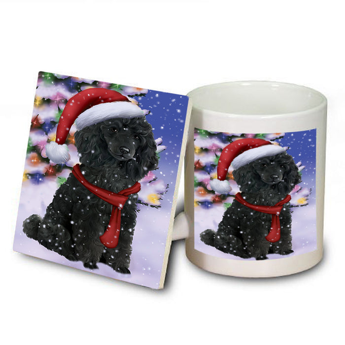 Winterland Wonderland Poodle Dog In Christmas Holiday Scenic Background  Mug and Coaster Set MUC53404