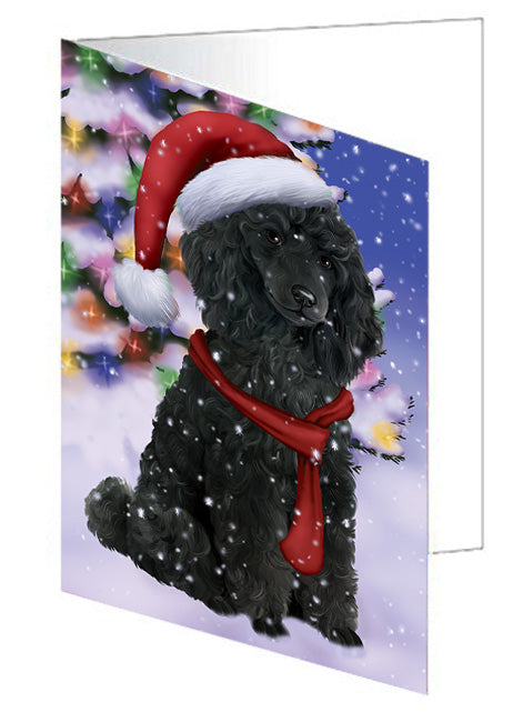 Winterland Wonderland Poodle Dog In Christmas Holiday Scenic Background  Handmade Artwork Assorted Pets Greeting Cards and Note Cards with Envelopes for All Occasions and Holiday Seasons GCD64265
