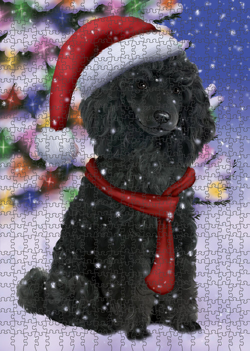 Winterland Wonderland Poodle Dog In Christmas Holiday Scenic Background Puzzle  PUZL80804
