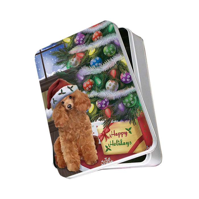 Christmas Happy Holidays Poodle Dog with Tree and Presents Photo Storage Tin PITN53793
