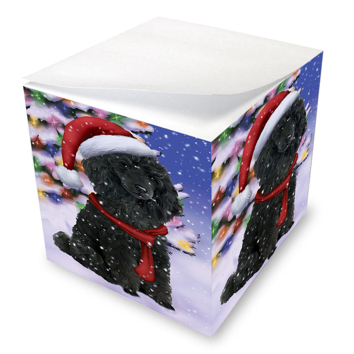 Winterland Wonderland Poodle Dog In Christmas Holiday Scenic Background Note Cube NOC53412