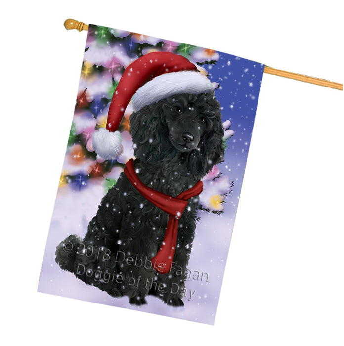 Winterland Wonderland Poodle Dog In Christmas Holiday Scenic Background  House Flag FLG53610