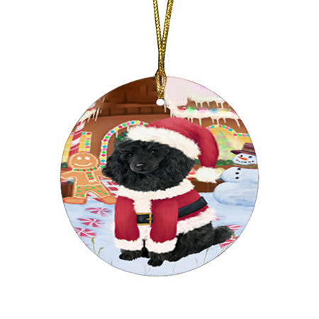 Christmas Gingerbread House Candyfest Poodle Dog Round Flat Christmas Ornament RFPOR56840
