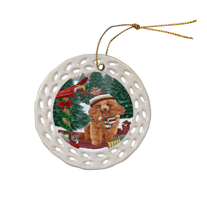 Merry Christmas Woodland Sled Poodle Dog Ceramic Doily Ornament DPOR55357