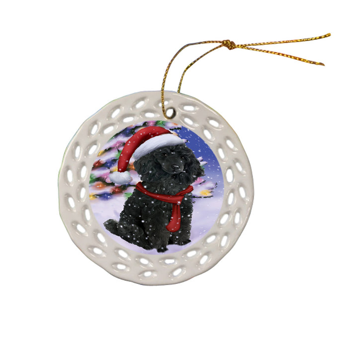 Winterland Wonderland Poodle Dog In Christmas Holiday Scenic Background  Ceramic Doily Ornament DPOR53412