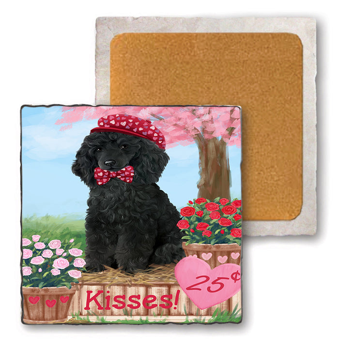 Rosie 25 Cent Kisses Poodle Dog Set of 4 Natural Stone Marble Tile Coasters MCST50993