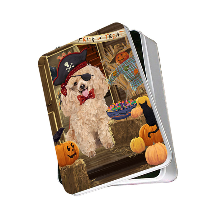 Enter at Own Risk Trick or Treat Halloween Poodle Dog Photo Storage Tin PITN53226