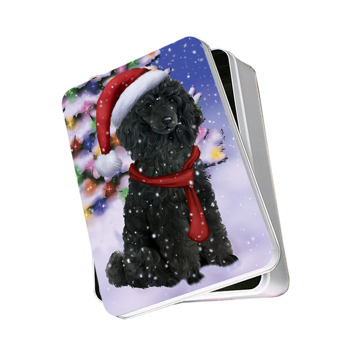 Winterland Wonderland Poodle Dog In Christmas Holiday Scenic Background Photo Storage Tin PITN53412