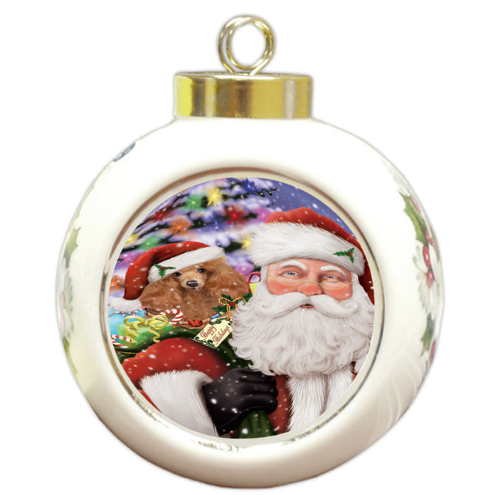 Santa Carrying Poodle Dog and Christmas Presents Round Ball Christmas Ornament RBPOR54009