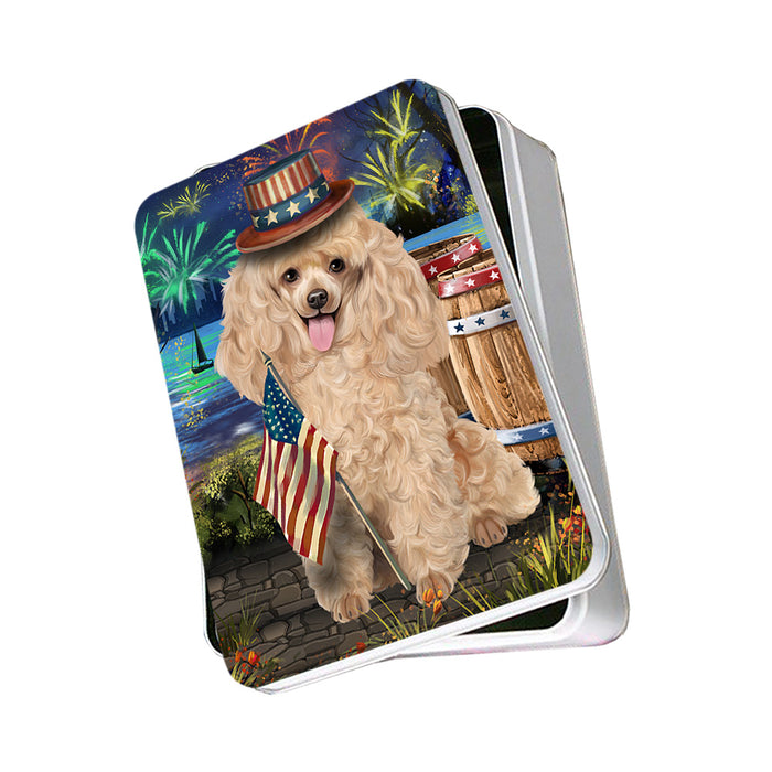 4th of July Independence Day Fireworks Poodle Dog at the Lake Photo Storage Tin PITN51205
