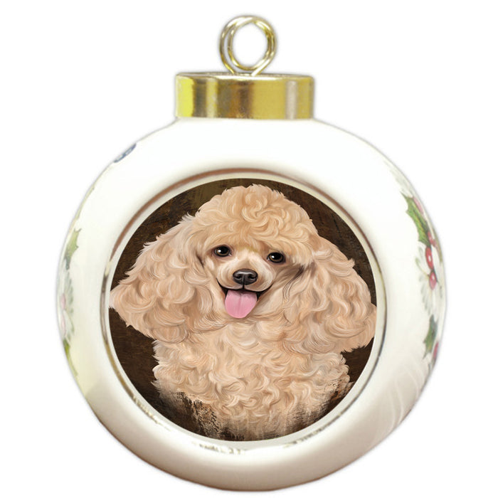 Rustic Poodle Dog Round Ball Christmas Ornament RBPOR54467