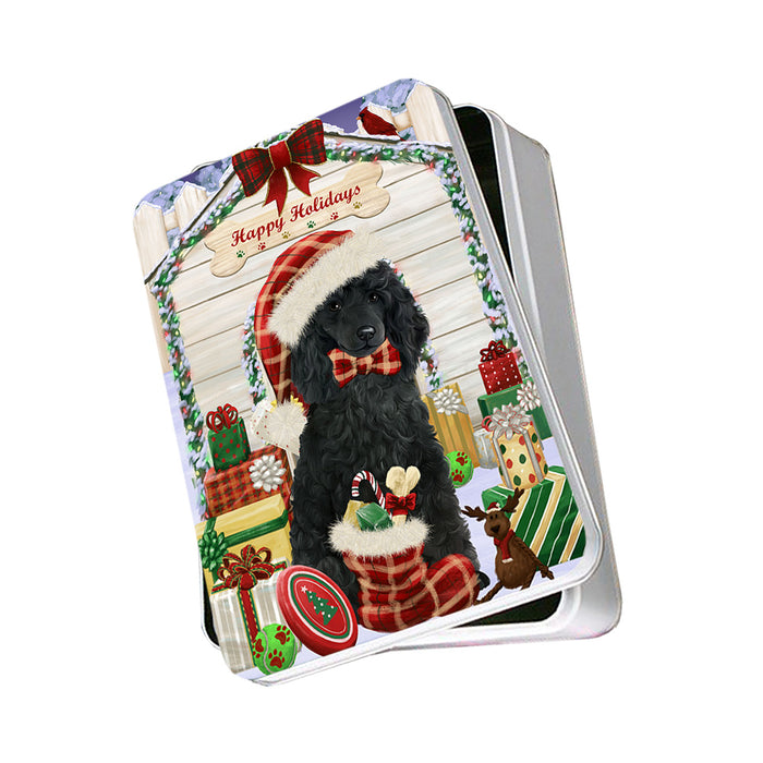 Happy Holidays Christmas Poodle Dog House With Presents Photo Storage Tin PITN52178
