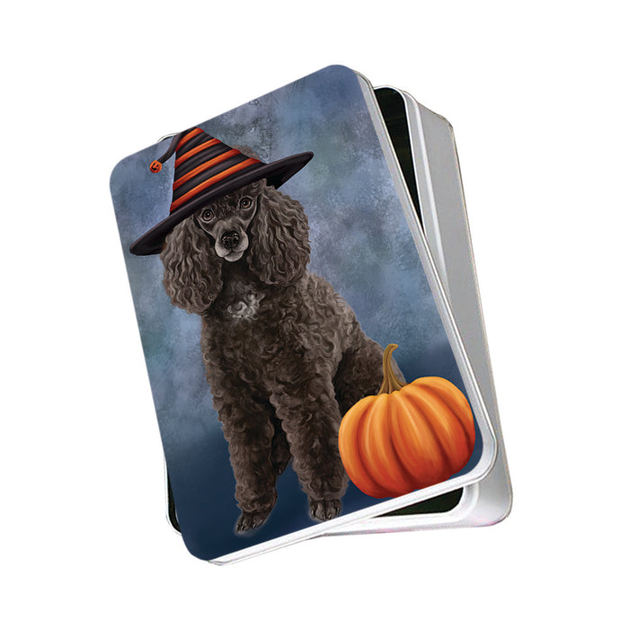 Happy Halloween Poodle Dog Wearing Witch Hat with Pumpkin Photo Storage Tin PITN54711