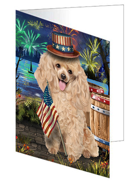 4th of July Independence Day Fireworks Poodle Dog at the Lake Handmade Artwork Assorted Pets Greeting Cards and Note Cards with Envelopes for All Occasions and Holiday Seasons GCD57644