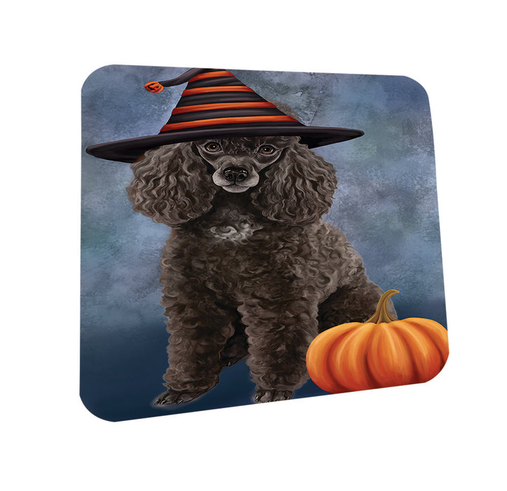 Happy Halloween Poodle Dog Wearing Witch Hat with Pumpkin Coasters Set of 4 CST54726