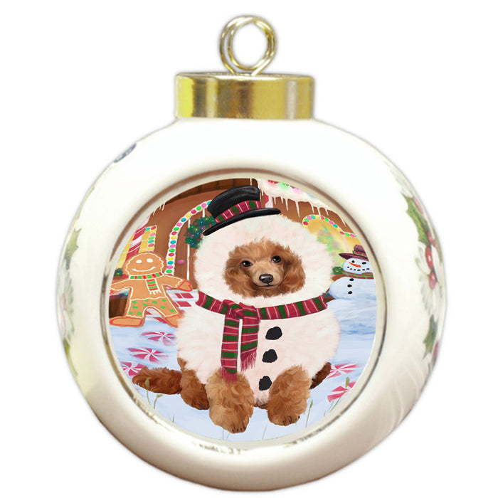 Christmas Gingerbread House Candyfest Poodle Dog Round Ball Christmas Ornament RBPOR56841
