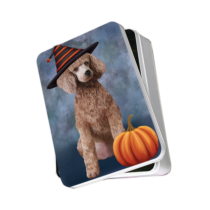 Happy Halloween Poodle Dog Wearing Witch Hat with Pumpkin Photo Storage Tin PITN54712
