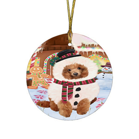 Christmas Gingerbread House Candyfest Poodle Dog Round Flat Christmas Ornament RFPOR56841