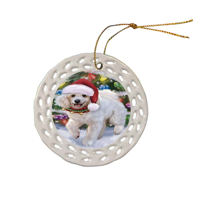 Trotting in the Snow Poodle Dog Ceramic Doily Ornament DPOR55811