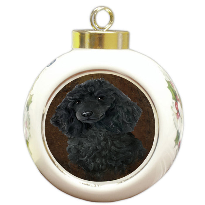 Rustic Poodle Dog Round Ball Christmas Ornament RBPOR54468