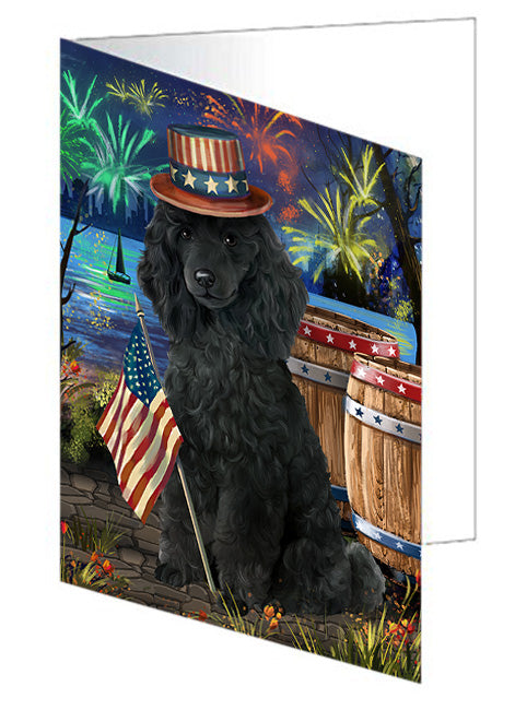 4th of July Independence Day Fireworks Poodle Dog at the Lake Handmade Artwork Assorted Pets Greeting Cards and Note Cards with Envelopes for All Occasions and Holiday Seasons GCD57647