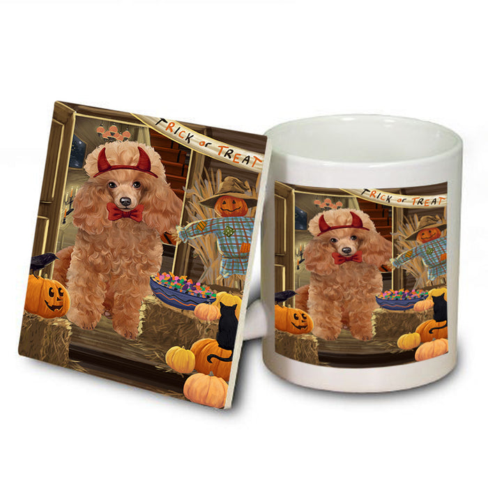 Enter at Own Risk Trick or Treat Halloween Poodle Dog Mug and Coaster Set MUC53219