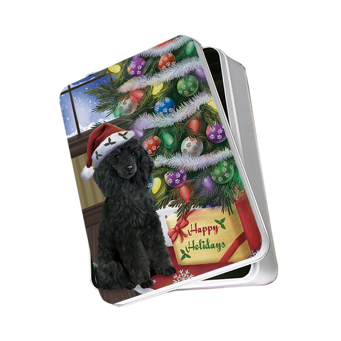 Christmas Happy Holidays Poodle Dog with Tree and Presents Photo Storage Tin PITN53794