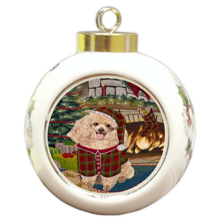 The Stocking was Hung Poodle Dog Round Ball Christmas Ornament RBPOR55925