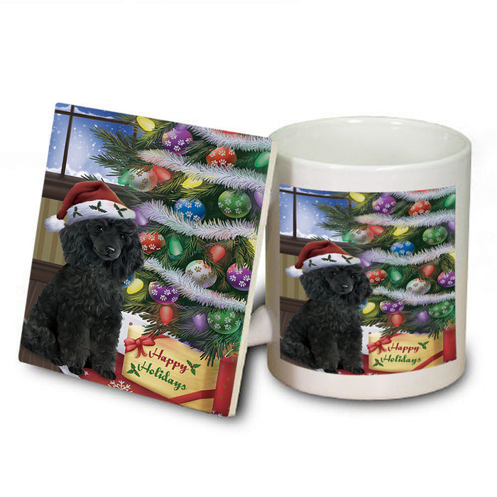 Christmas Happy Holidays Poodle Dog with Tree and Presents Mug and Coaster Set MUC53843