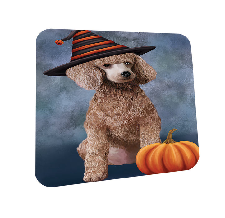 Happy Halloween Poodle Dog Wearing Witch Hat with Pumpkin Coasters Set of 4 CST54727