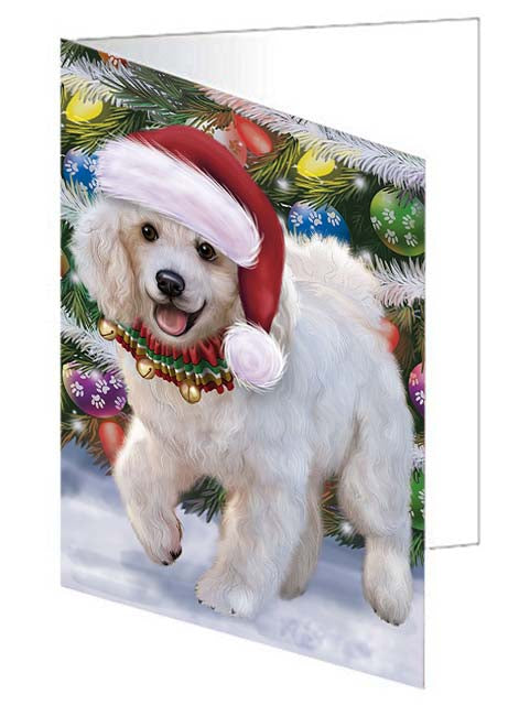 Trotting in the Snow Poodle Dog Handmade Artwork Assorted Pets Greeting Cards and Note Cards with Envelopes for All Occasions and Holiday Seasons GCD70880