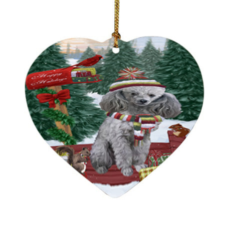 Merry Christmas Woodland Sled Poodle Dog Heart Christmas Ornament HPOR55358