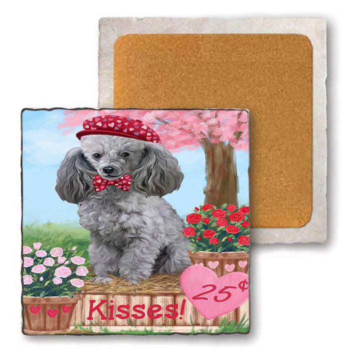 Rosie 25 Cent Kisses Poodle Dog Set of 4 Natural Stone Marble Tile Coasters MCST50994